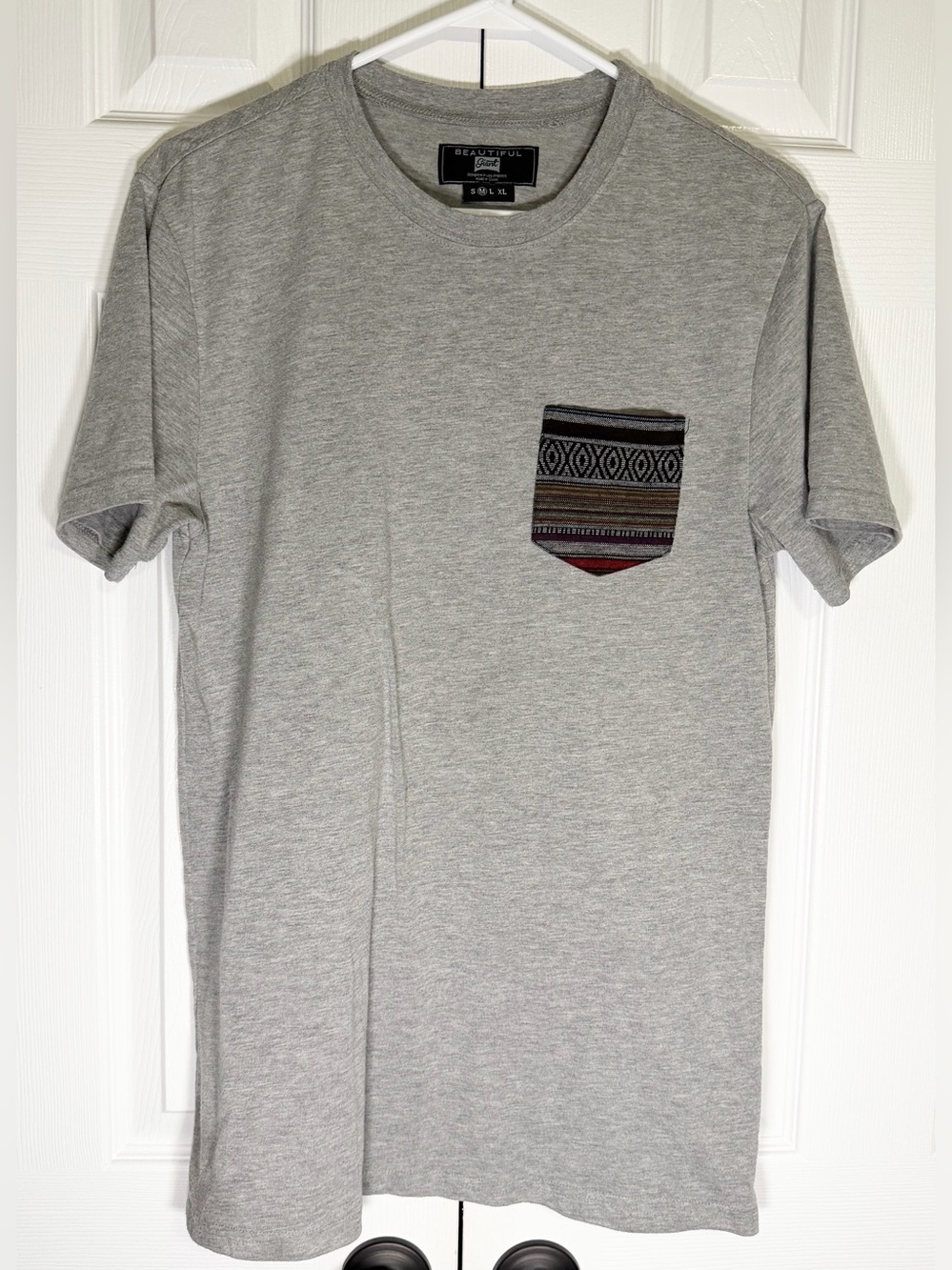 Men's Gray Crewneck Tee with Hungarian Rag Rug Chest Pocket